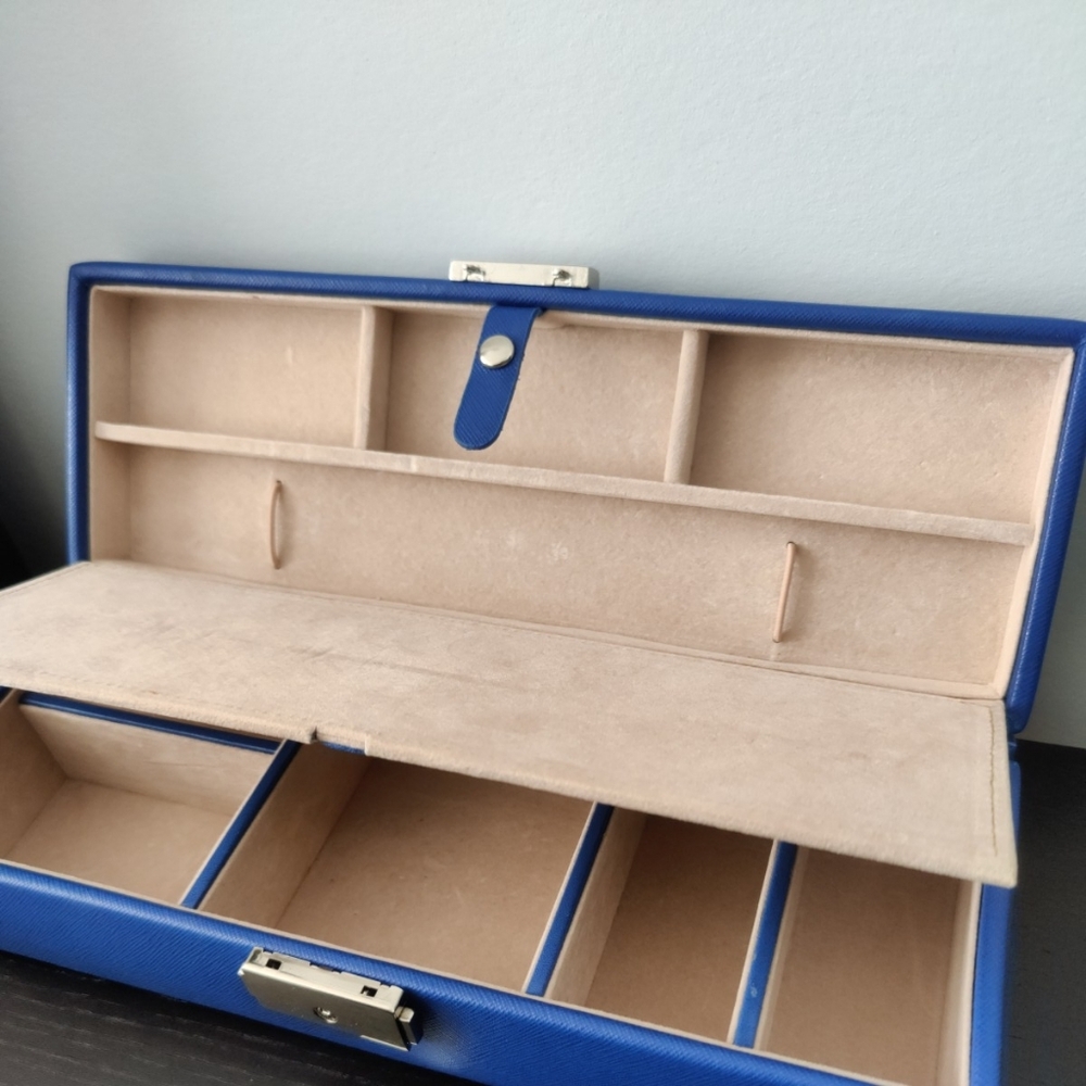 WOLF heritage Safe Deposit Jewelry Organizer Box With Compartment and Lock Blue - Picture 7 of 16